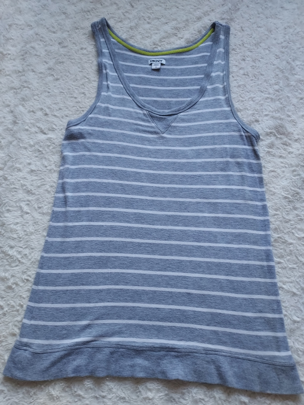 DKNY Comfy Longline Gray & White Rayon Striped Tank Casual Summer Spring Sporty